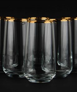 Trinkglas long klares Glas mit Gold Veredelung